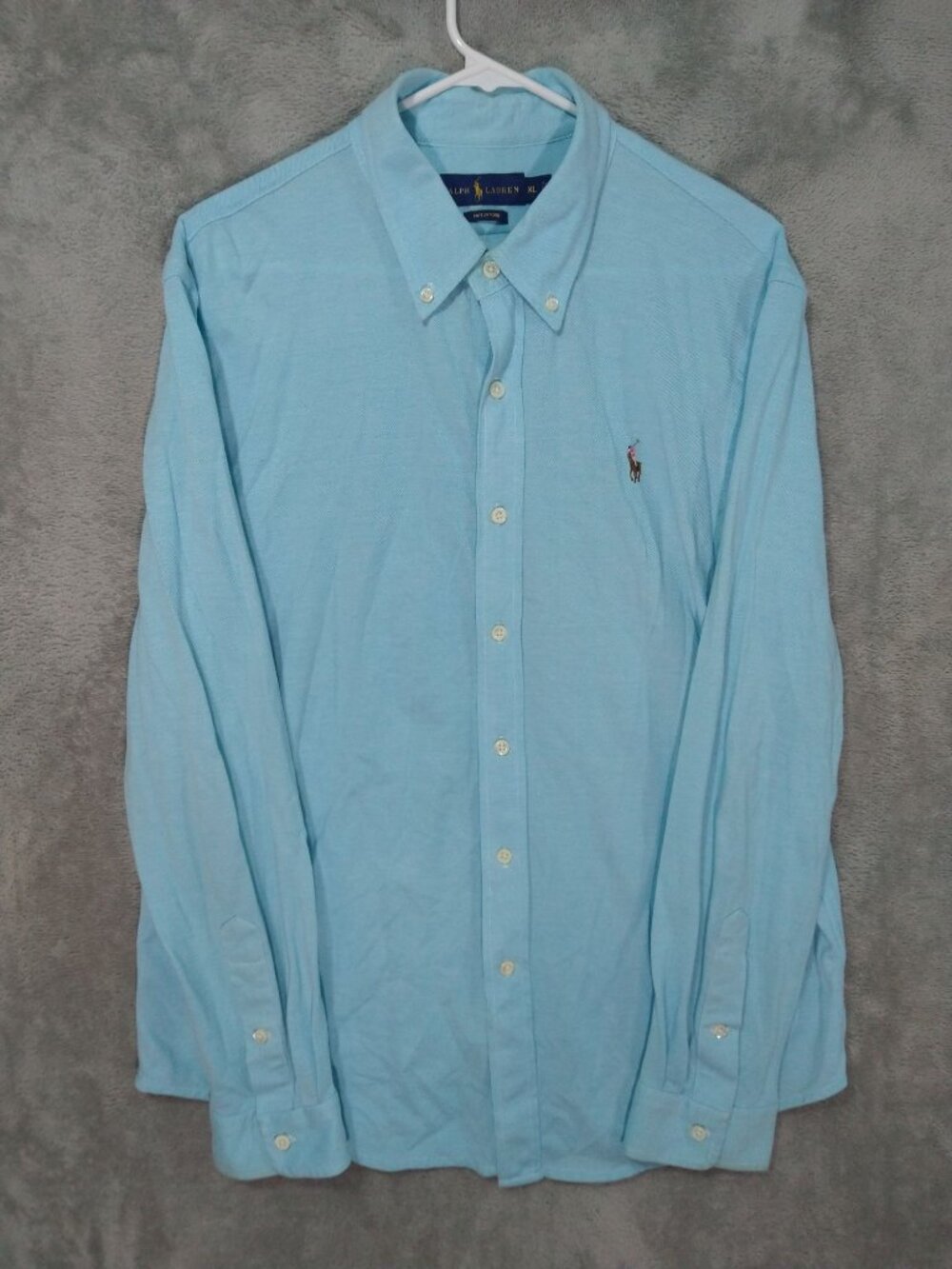 Polo Ralph Lauren Knit Oxford Shirt Mens XL Light Blue Button Down Pony